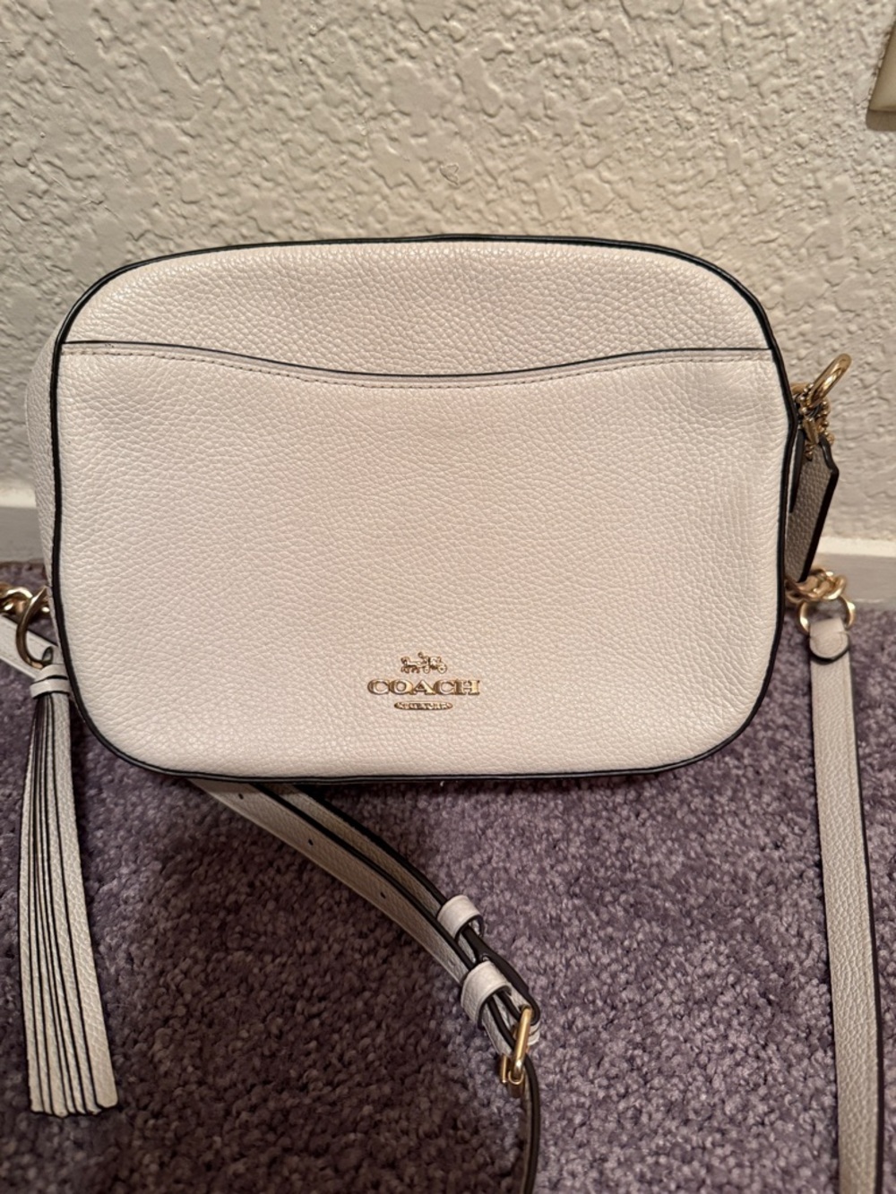 COACH Pebbled Leather Crossbody in Light Cream with Gold Hardware